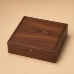 artisan chocolate assortment wooden box with walnut finish closed front view