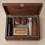 gourmet food hamper wooden box with modular compartments top down interior view