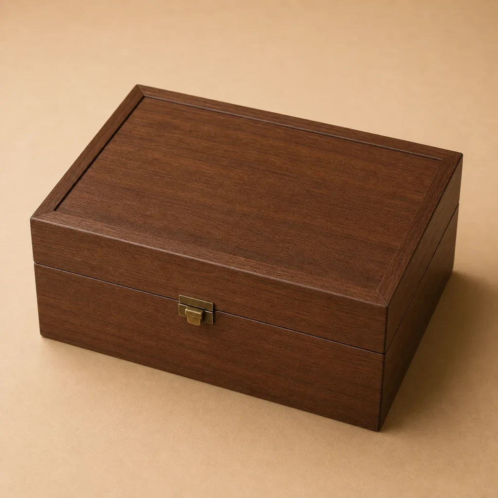 honey jar presentation wood case with walnut veneer closed front view