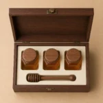 honey jar presentation wood case with walnut veneer top down interior view
