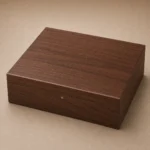 walnut veneer wooden box for sponsor gift sets closed front view