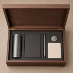 walnut veneer wooden box for sponsor gift sets top down interior view