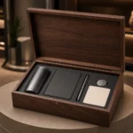 walnut veneer wooden box for sponsor gift sets showroom application scene