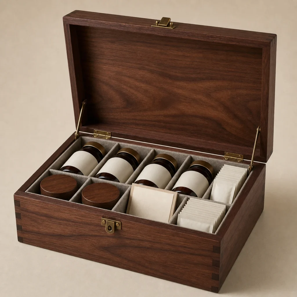 Monthly Supplement Refill Wood Case with Adjustable Dividers