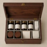 monthly supplement refill wood case with adjustable dividers top down interior view