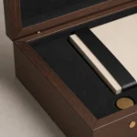 walnut veneer wooden box for VIP invitations craft and finish detail