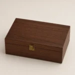 vitamin bottle presentation wooden box with walnut veneer closed front view
