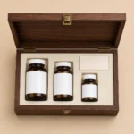 vitamin bottle presentation wooden box with walnut veneer top down interior view