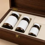 vitamin bottle presentation wooden box with walnut veneer craft and finish detail