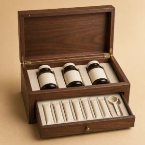 Two Level Supplement Wooden Box with Walnut Drawer