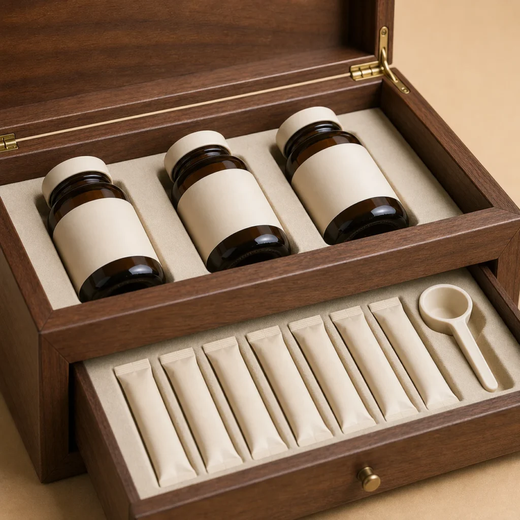 two level supplement wooden box with walnut drawer craft and finish detail