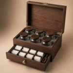Tea Sampler Drawer Wooden Box with Walnut Veneer