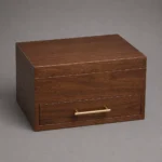 walnut wooden box with drawer for cosmetic sets closed front view