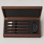 walnut wooden box for calligraphy brush gift sets top down interior view