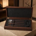 walnut wooden box for calligraphy brush gift sets showroom application scene