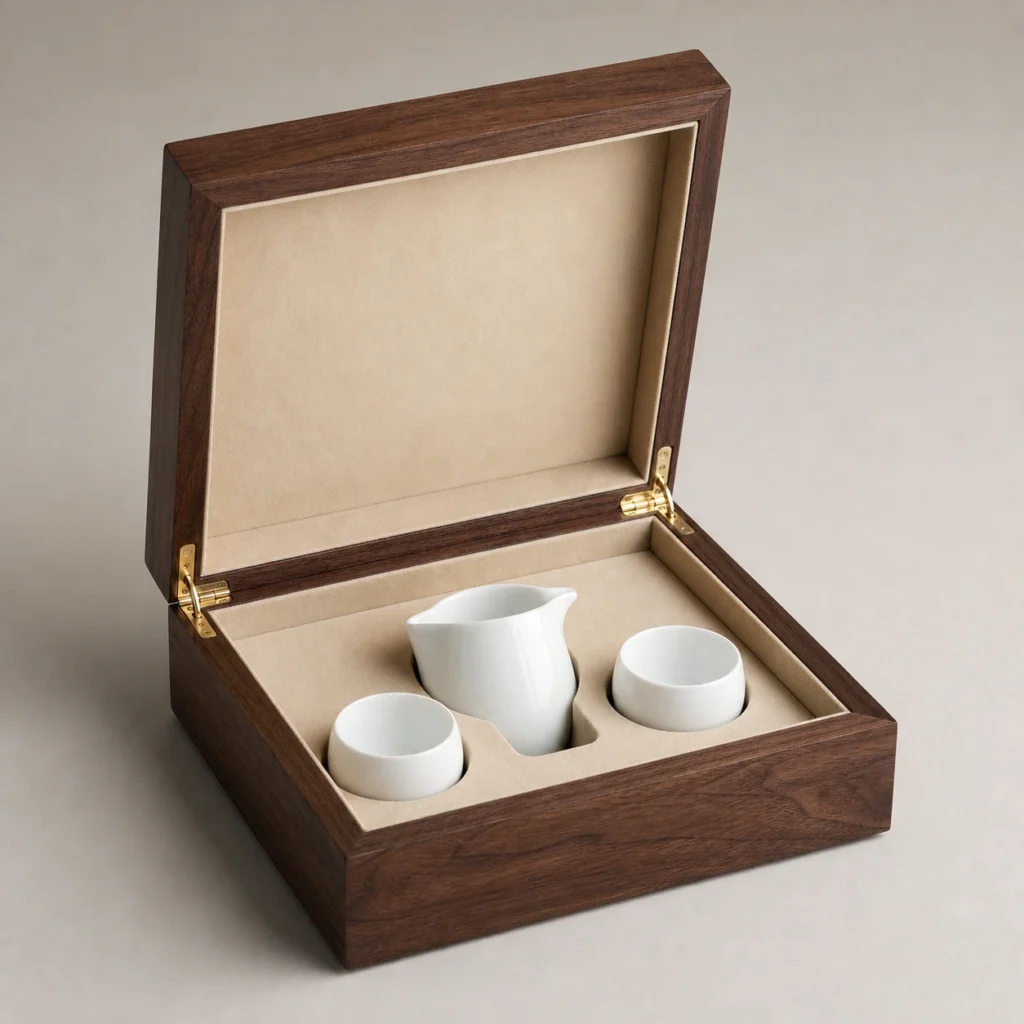 Walnut Wooden Box for Porcelain Cup Presentation