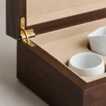 walnut wooden box for porcelain cup presentation craft and finish detail