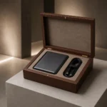 walnut wooden box for power bank presentation showroom application scene