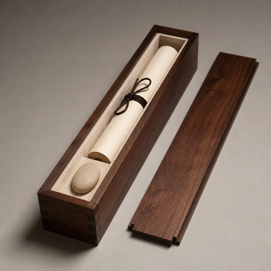 Walnut Wooden Box for Scroll Storage and Presentation