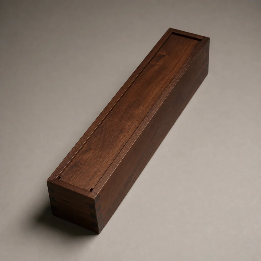 walnut wooden box for scroll storage and presentation closed front view