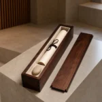 walnut wooden box for scroll storage and presentation showroom application scene