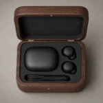 walnut wooden box for wireless earbuds gift sets top down interior view