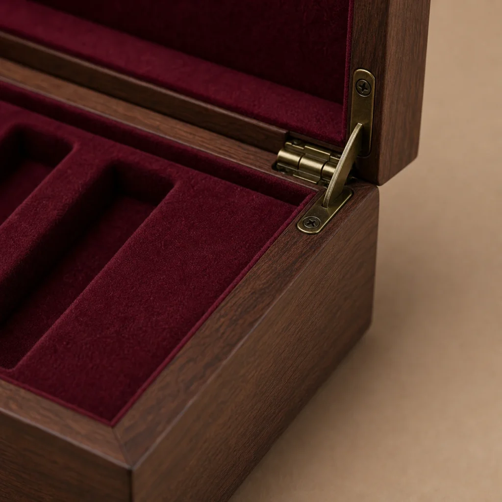 walnut wooden box for lipstick presentation sets craft and finish detail