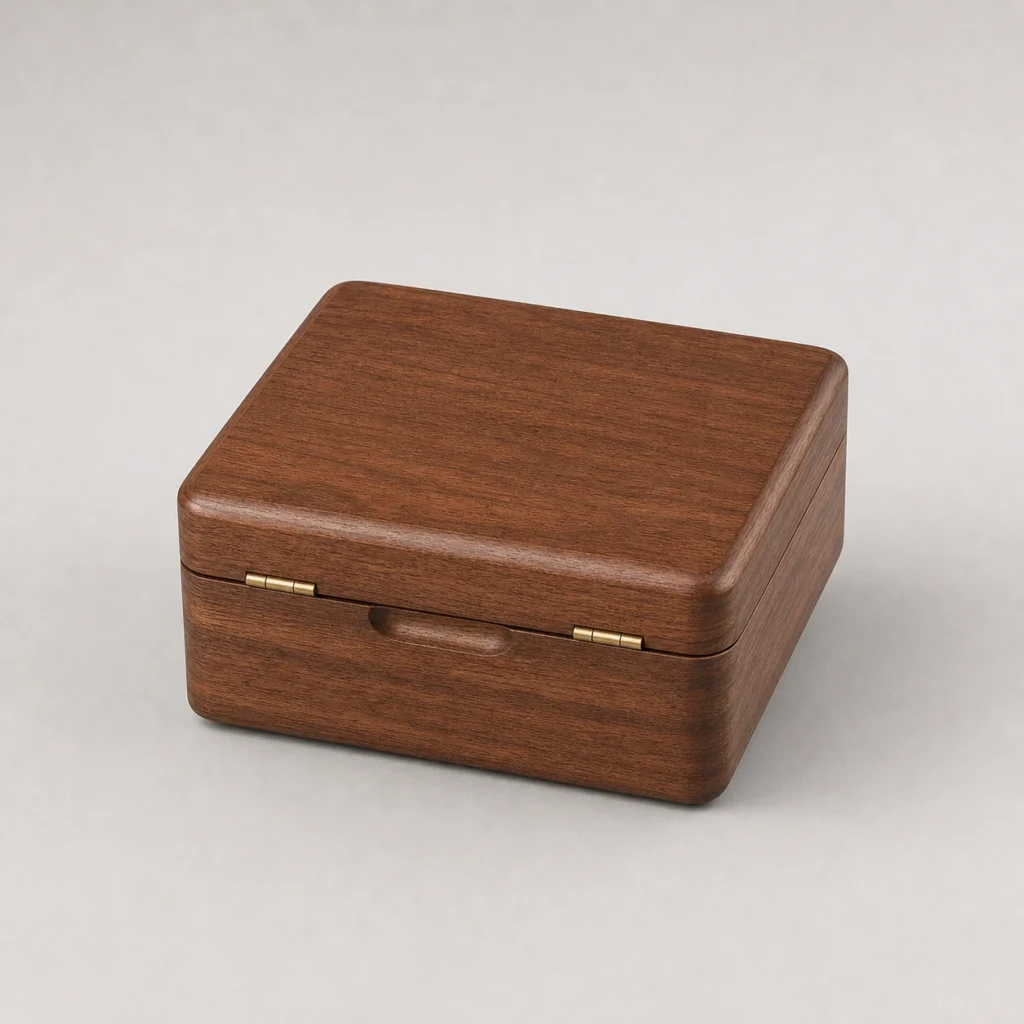 walnut wooden box for serum bottle gift sets closed front view
