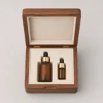 walnut wooden box for serum bottle gift sets top down interior view
