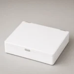 white piano lacquer wood box for smart device packaging closed front view