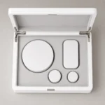 white piano lacquer wood box for smart device packaging top down interior view