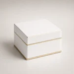 white piano lacquer wood box for perfume closed front view