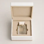 white piano lacquer wood box for perfume top down interior view