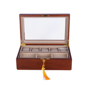 Luxury Wood Jewelry Organizer Box with Lock and Glass Window