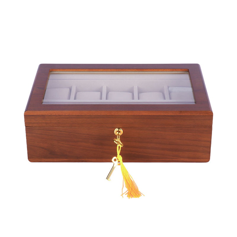 jewelry organizer box with glass window in brown finish