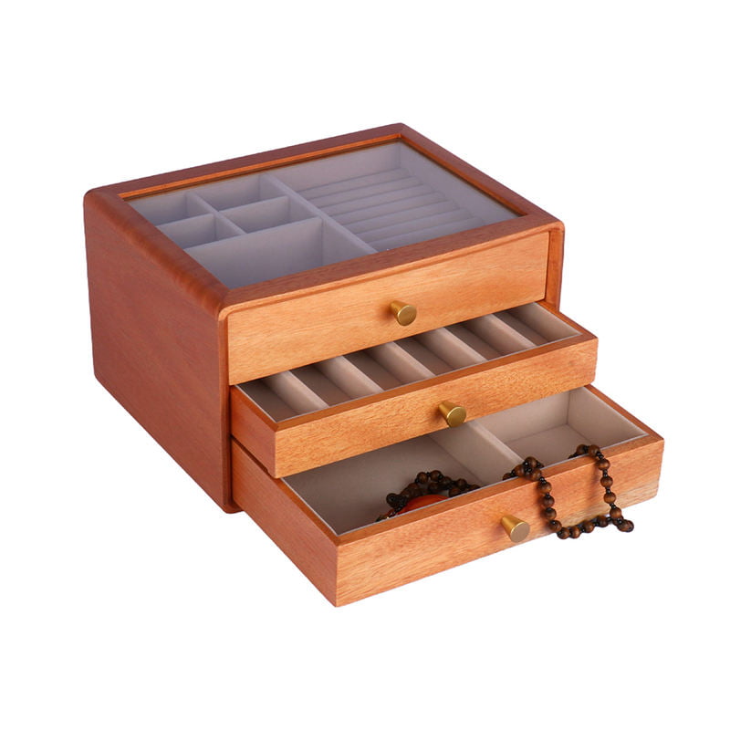 wooden jewelry storage box with multi function drawers
