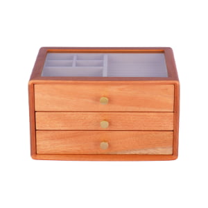 3 Layer Solid Wood Drawer Jewelry Box with Glass Window