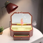 wooden jewelry storage box with wood grain finish