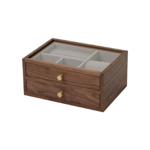 2 layer wood jewelry storage box with glass top drawers