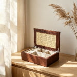 Rattan Cane Lid Wooden Jewelry Box for Jewelry Storage