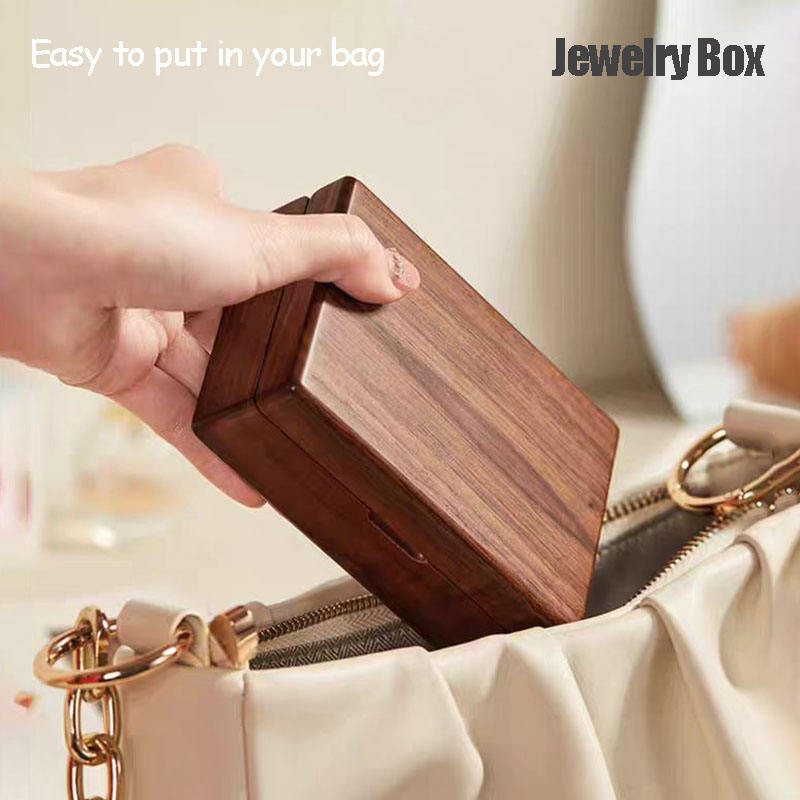 portable wood jewelry box for rings earrings necklaces
