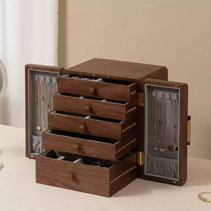 walnut jewelry organizer cabinet with rectangle structure