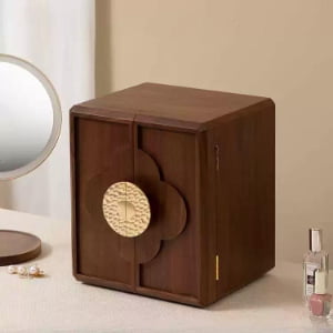 luxury wooden jewelry storage cabinet with double doors and drawers
