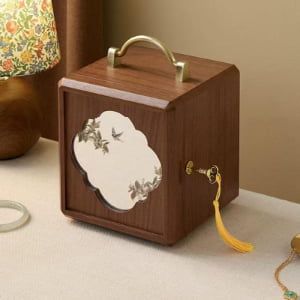 UV Printed Mirror Window Jewelry Box with Handle Lock