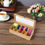 5-Compartment Bamboo Tea Bag Storage Box with Clear Lid