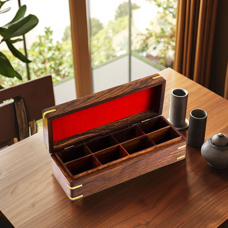 8-Compartment Luxury Wooden Tea Coffee Box for Tea Bag Packing