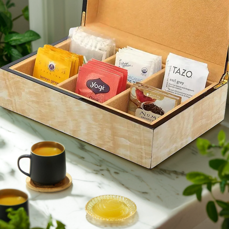 6-Compartment Wooden Tea Bags Box for Gift Storage