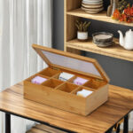 Bamboo Lacquer Tea Bag Storage Box with Clear Glass Top