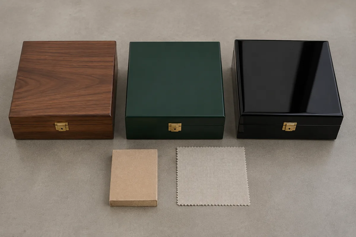Custom wooden box cost comparison across veneer matte paint and piano lacquer finishes